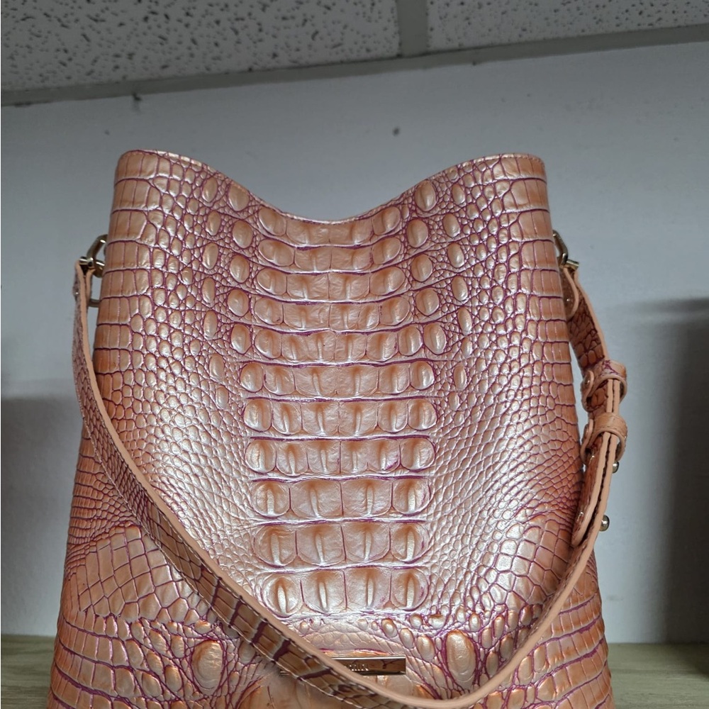 Brahmin Pink Crocodile-Embossed Hobo Bag